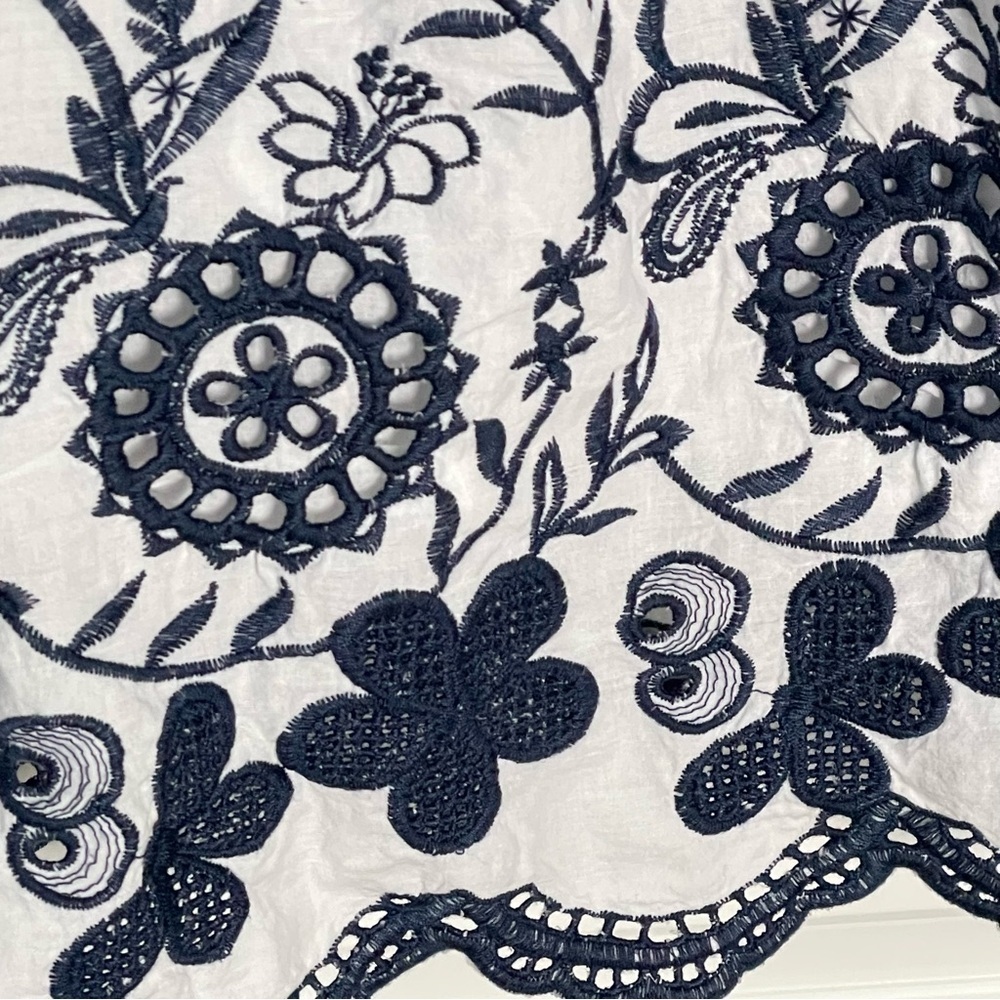 Draper James White Tank Top with Navy Blue Embroidered Floral Border - Picture 8 of 16